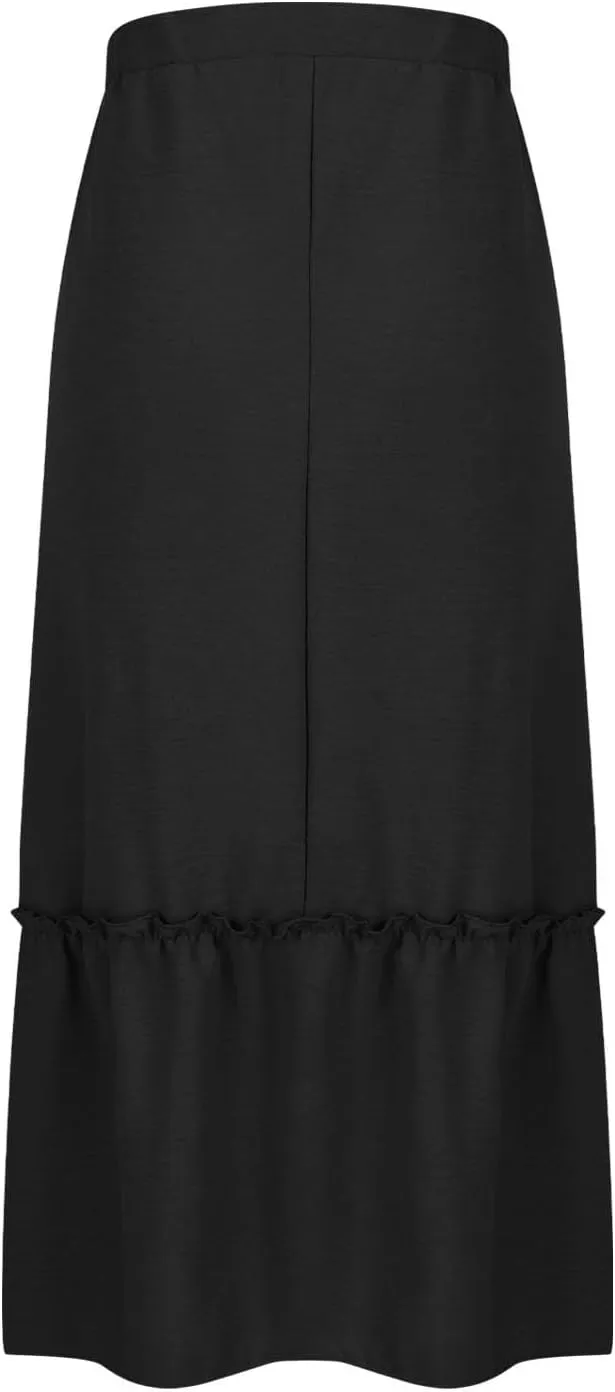 Long Ruffle Skirt for Women Fashion Flowy Boho Maxi Skirts Elastic High Wasit A-Line Pleated Tiered Beach