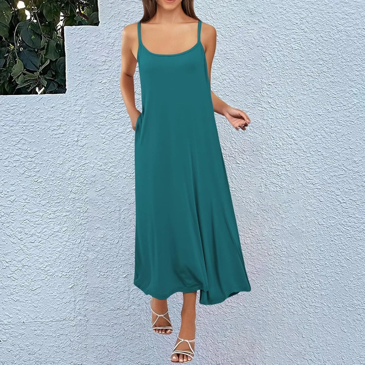 Long Slip Dress for Women Adjustable Spaghetti Straps Cami Slip Dress Soft Crew Neck Nightgown Pajamas Under Dresses