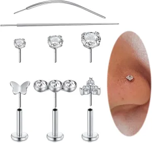 Longita Threadless Nose Stud 20g Flat Back Gold Cartilage Earring Silver Helix Earrings 20 Gauge Push in With Backs Nose Rings Hoops Piercing Taper