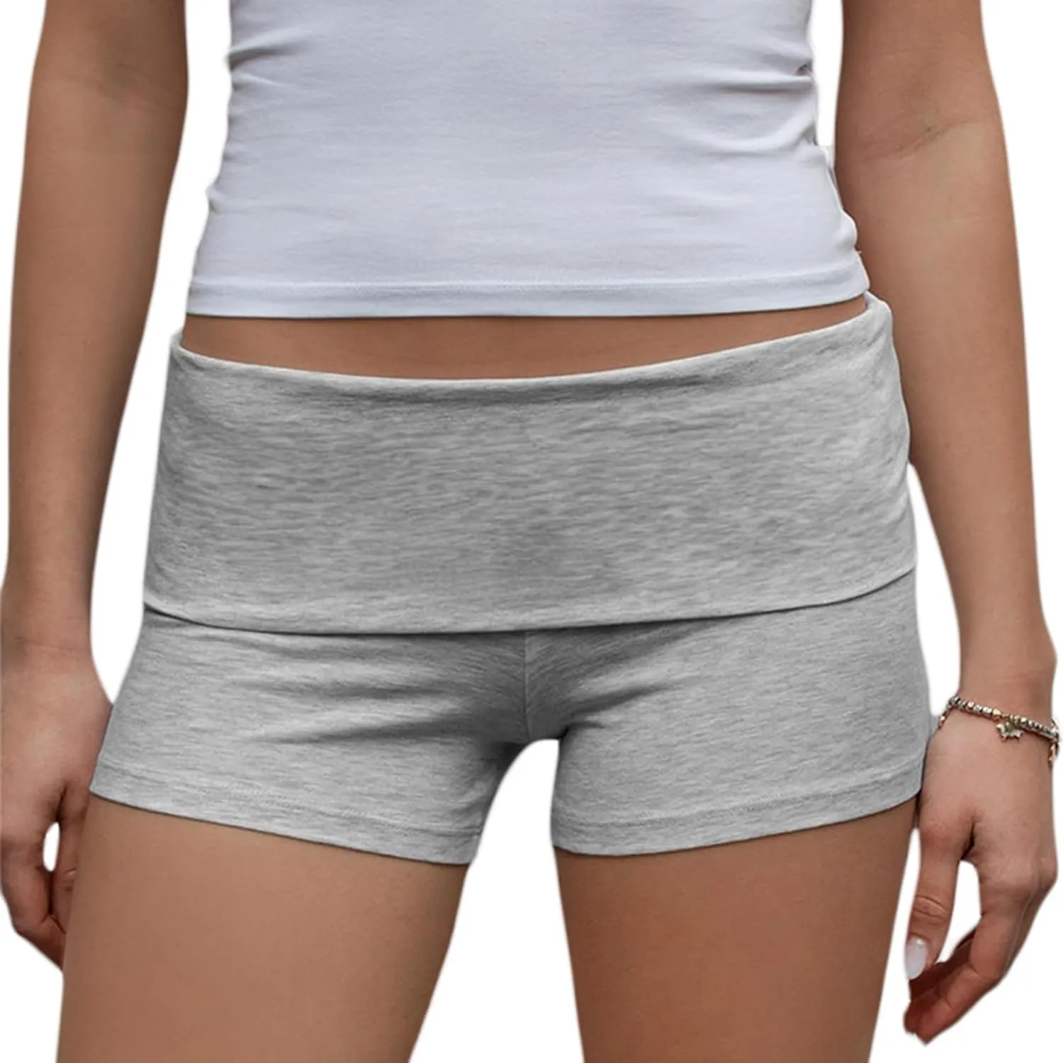 Luckinbaby Women Fold Over Mini Shorts High Rise Stretchy Yoga Rollover Shorts Slim Fit Cute Lounge Shorts Micro Bottoms