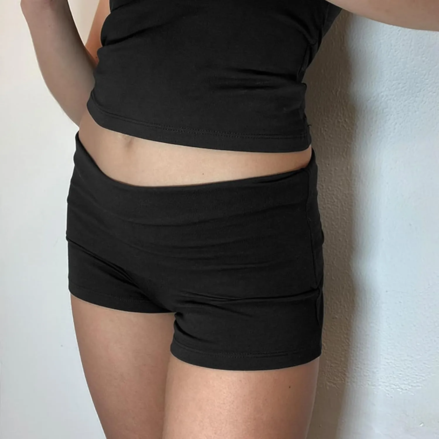 Luckinbaby Women Fold Over Mini Shorts High Rise Stretchy Yoga Rollover Shorts Slim Fit Cute Lounge Shorts Micro Bottoms