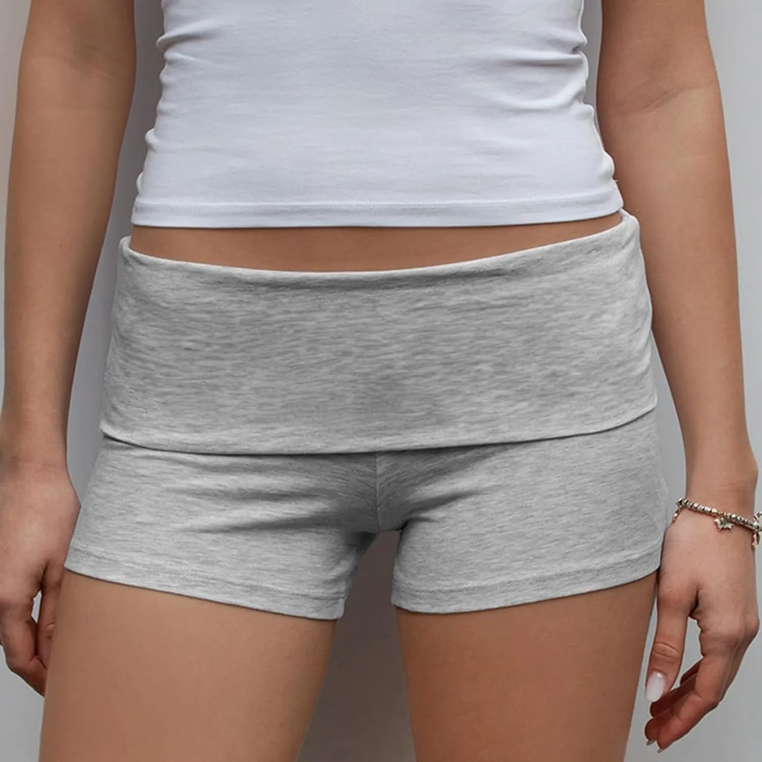 Luckinbaby Women Fold Over Mini Shorts High Rise Stretchy Yoga Rollover Shorts Slim Fit Cute Lounge Shorts Micro Bottoms