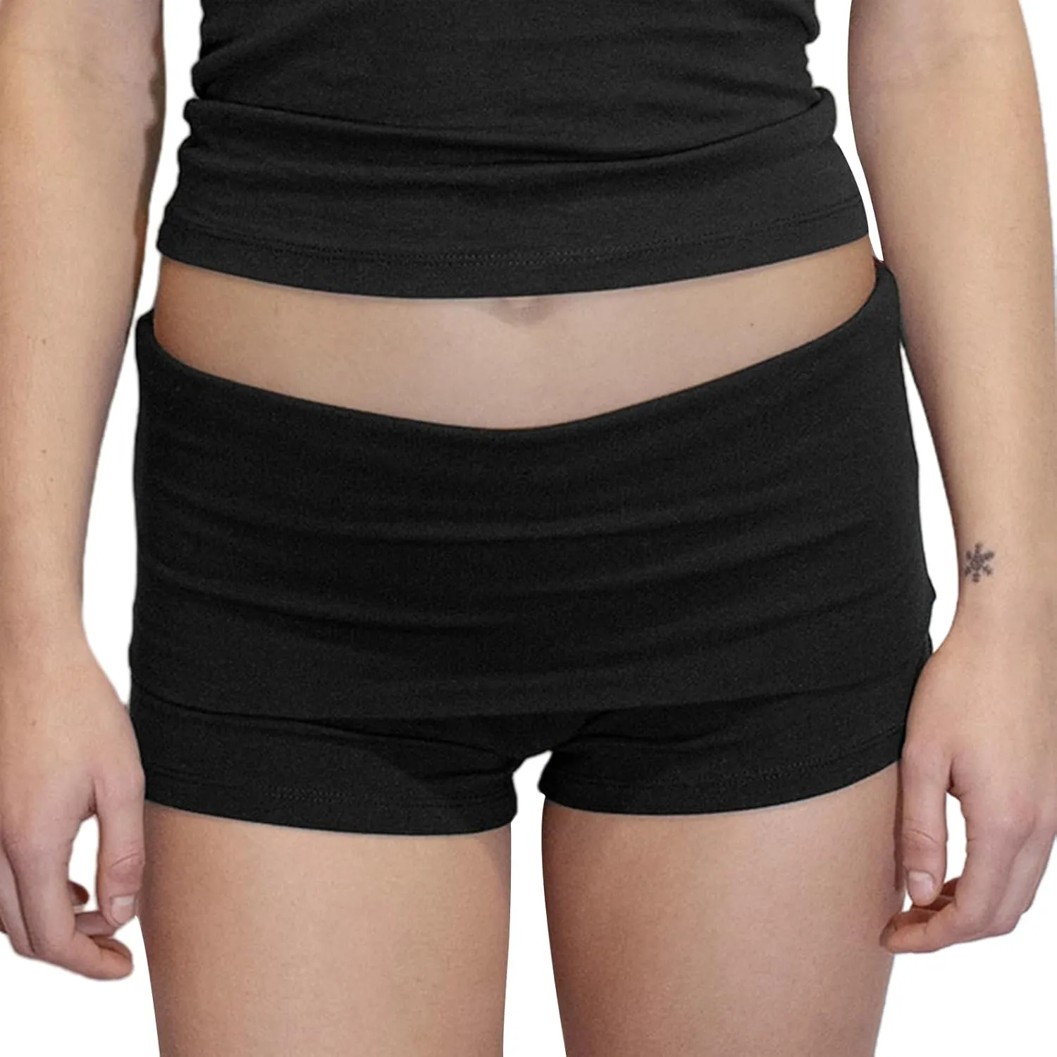 Luckinbaby Women Fold Over Mini Shorts High Rise Stretchy Yoga Rollover Shorts Slim Fit Cute Lounge Shorts Micro Bottoms