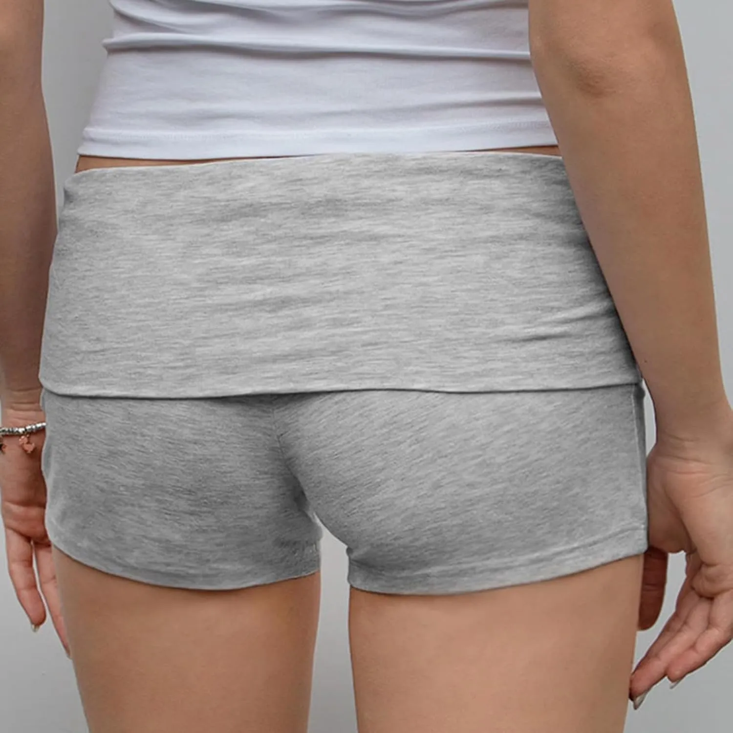 Luckinbaby Women Fold Over Mini Shorts High Rise Stretchy Yoga Rollover Shorts Slim Fit Cute Lounge Shorts Micro Bottoms