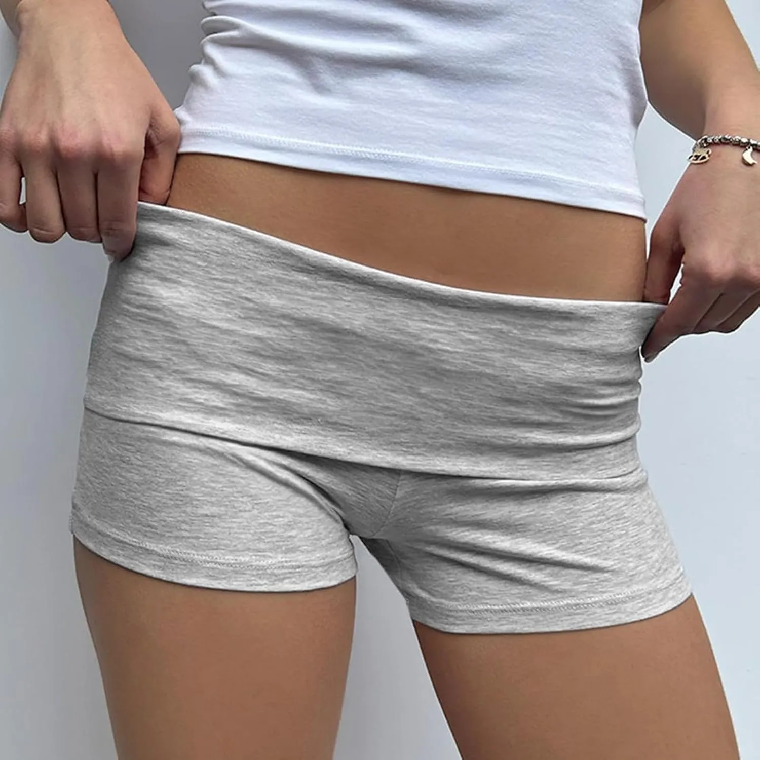 Luckinbaby Women Fold Over Mini Shorts High Rise Stretchy Yoga Rollover Shorts Slim Fit Cute Lounge Shorts Micro Bottoms