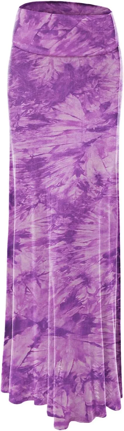 Made By Johnny Women's Casual Tie Dye Fold Over Maxi Skirt