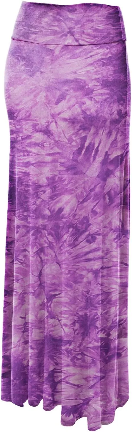Made By Johnny Women's Casual Tie Dye Fold Over Maxi Skirt