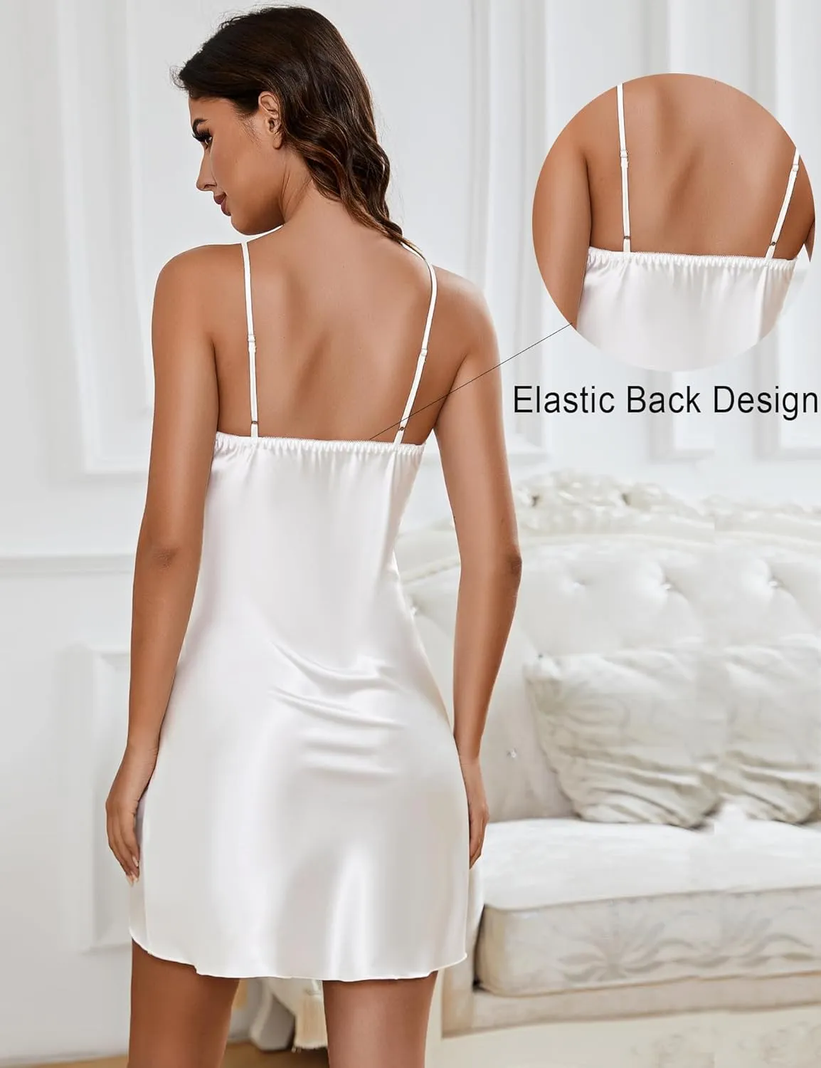 Marvmys Women's Satin Nightgown Sexy Lingerie Silk Slip Dress V Neck Chemise Mini Nighty