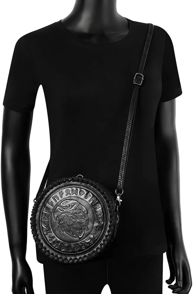 Medieval Nordic Embossed Belt with Belt Bag Viking Style Round Shoulder Bag Waist Bag Change Purse Faux Leather Belt and Coin Purse Pouch Set for Men Women