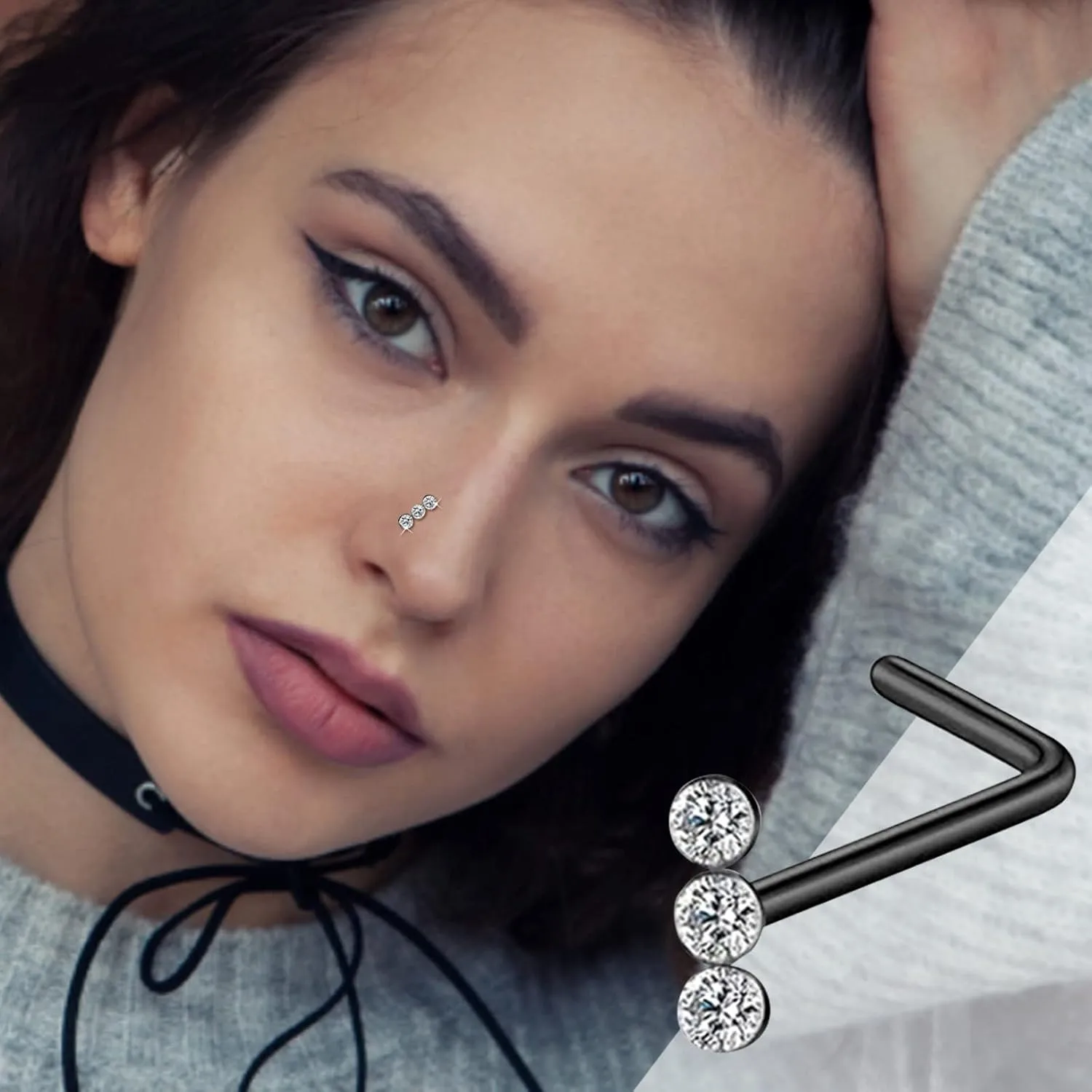 Men Nose Rings Hoops Nose Studs Women Jewelry Steel Stainless Ring Body Nose Hoop Piercing Jewelry Hoop for WomenNostril Rings Nose Studs Piercing Jewelry Nose Jewelry (Black, One Size)