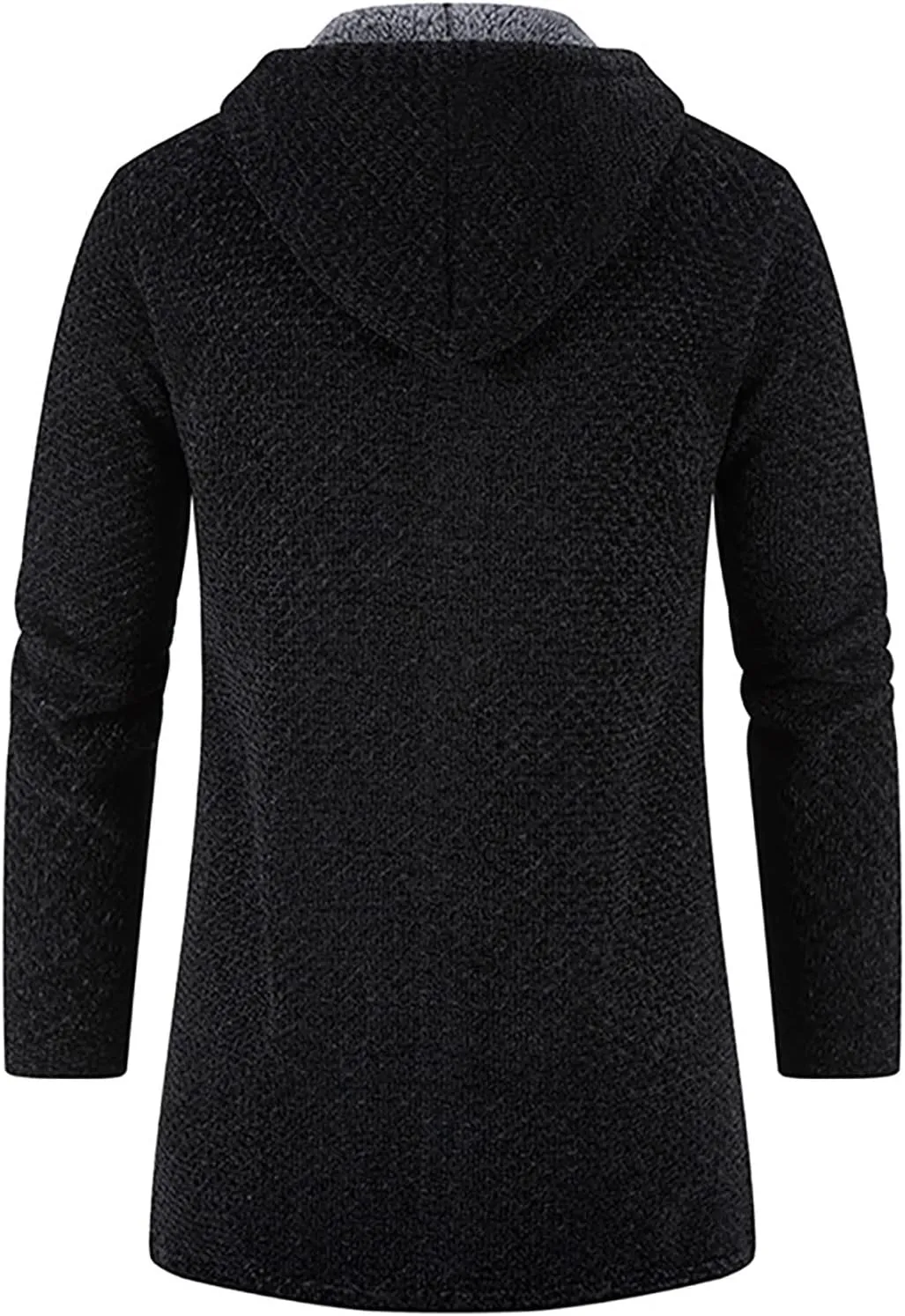 Men's Hooded Plush Plaid Knitting Drawstring Coat Sweater Warm Solid Color Jackets Tops
