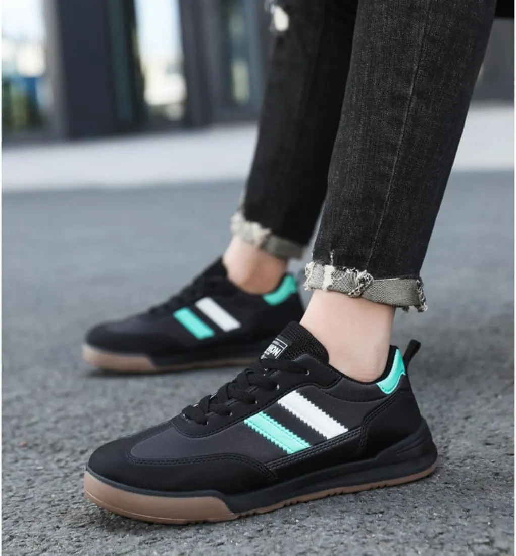 Men's Lace-Up Comfortable Trendy Casual Sneakers Multi-Color Striped Print Breathable Canvas Walking Shoes