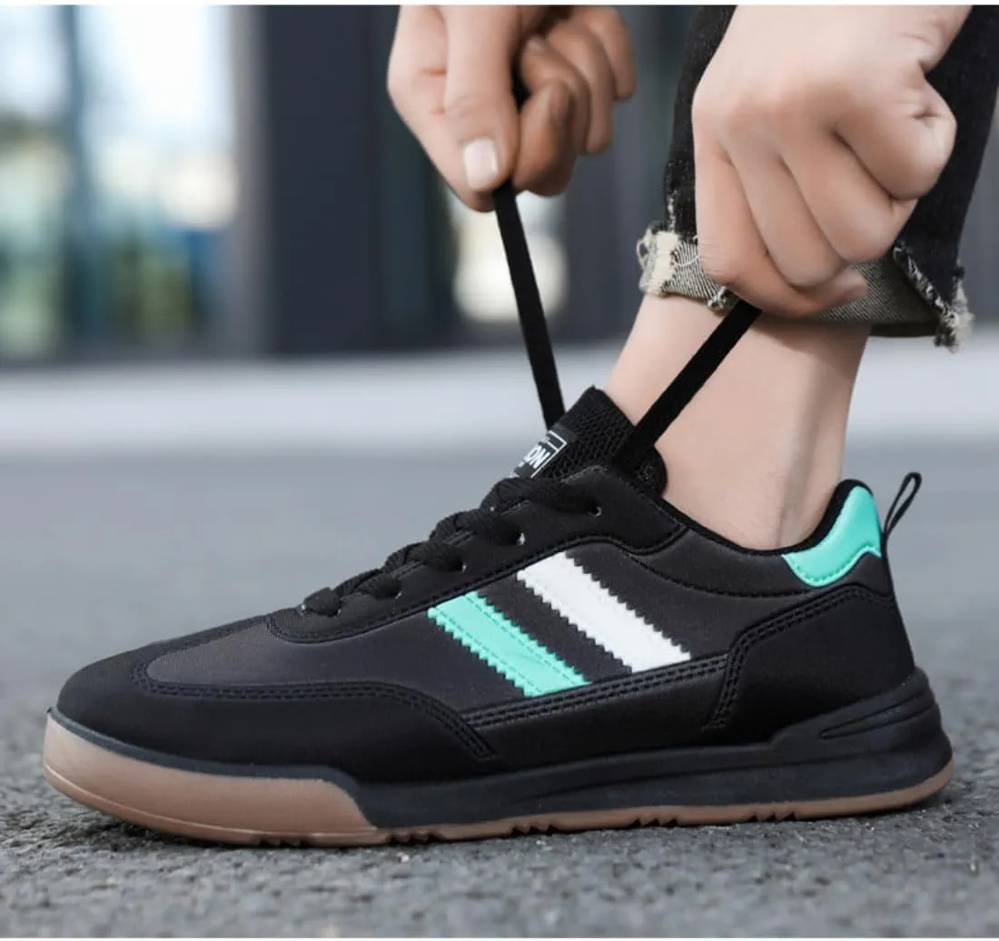 Men's Lace-Up Comfortable Trendy Casual Sneakers Multi-Color Striped Print Breathable Canvas Walking Shoes