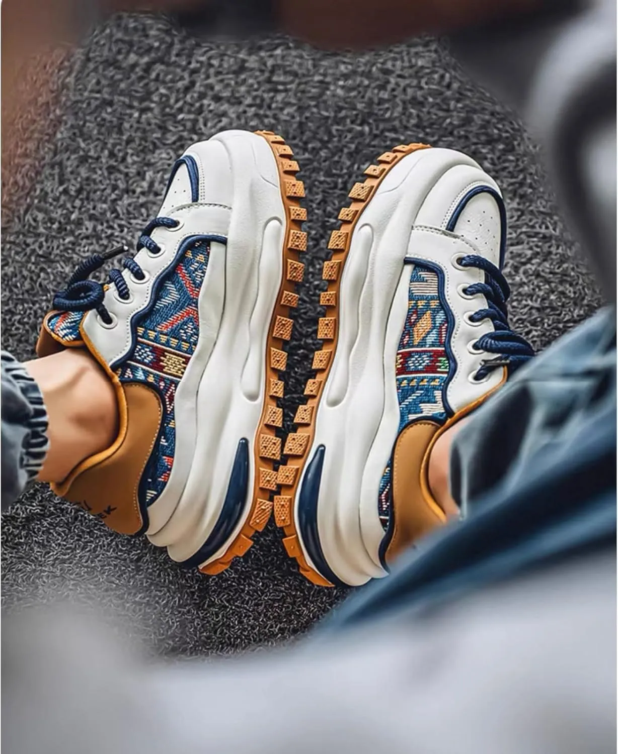 Men's Retro 2.16" Inch Platform Sneakers Breathable Leather Upper Fashion Casual Walking Skate Streetwear