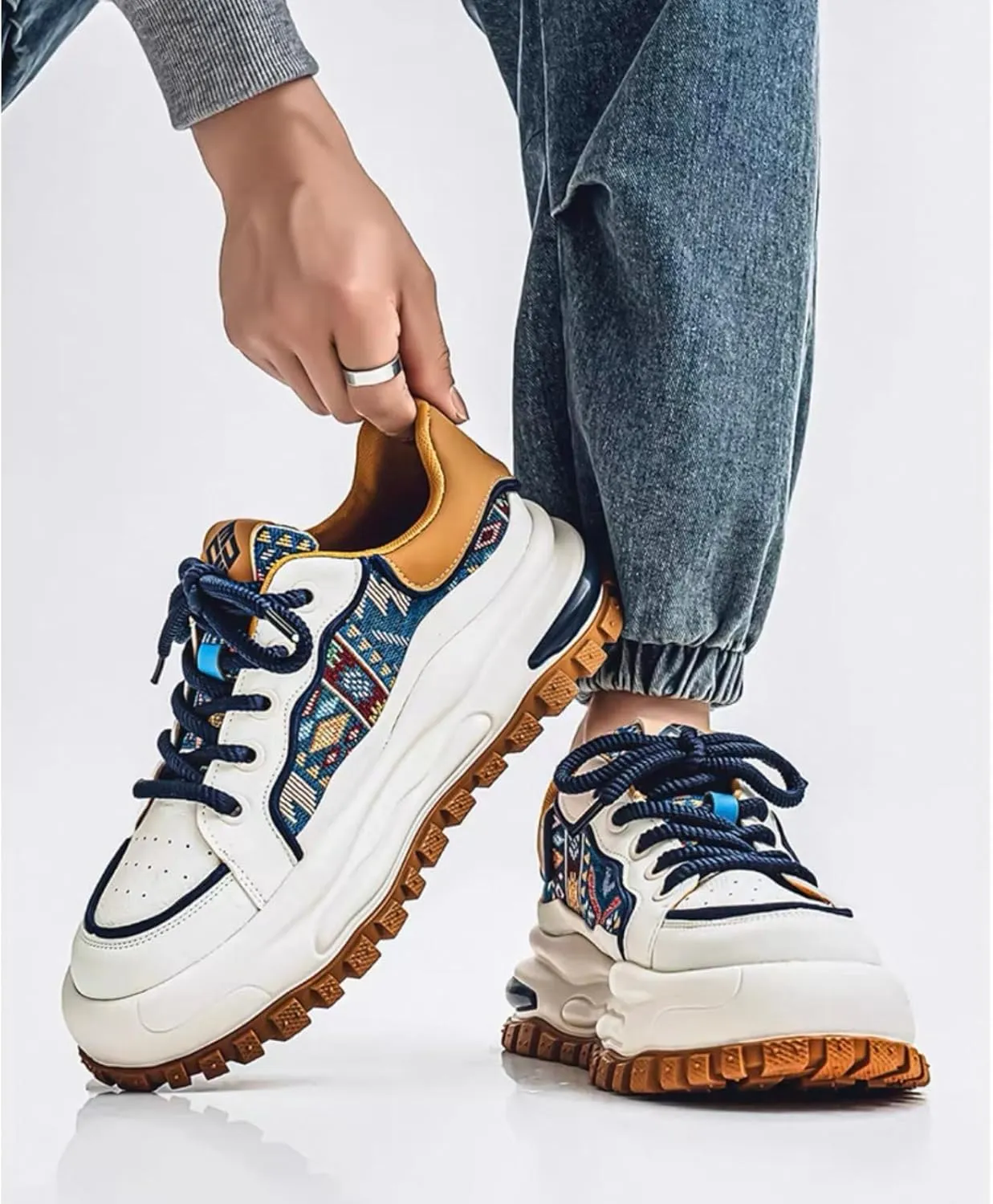 Men's Retro 2.16" Inch Platform Sneakers Breathable Leather Upper Fashion Casual Walking Skate Streetwear