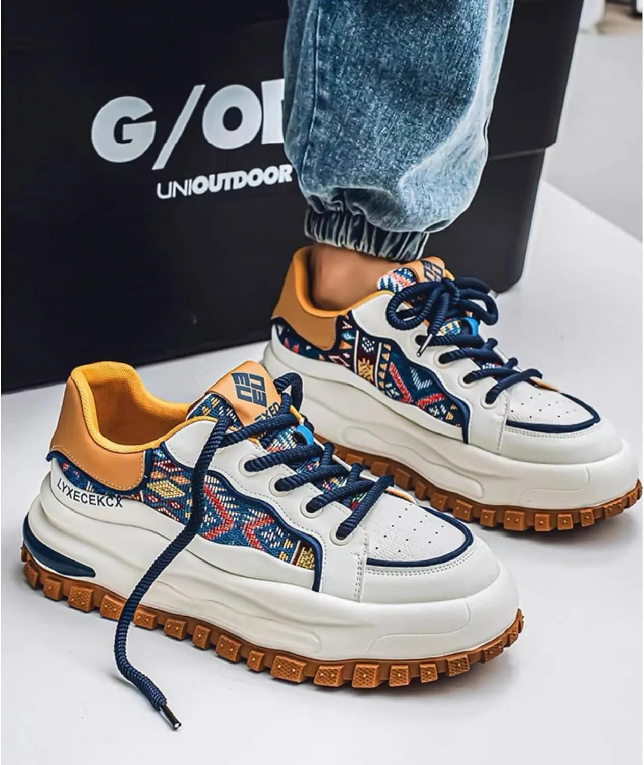 Men's Retro 2.16" Inch Platform Sneakers Breathable Leather Upper Fashion Casual Walking Skate Streetwear