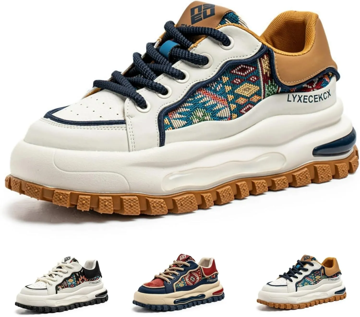 Men's Retro 2.16" Inch Platform Sneakers Breathable Leather Upper Fashion Casual Walking Skate Streetwear