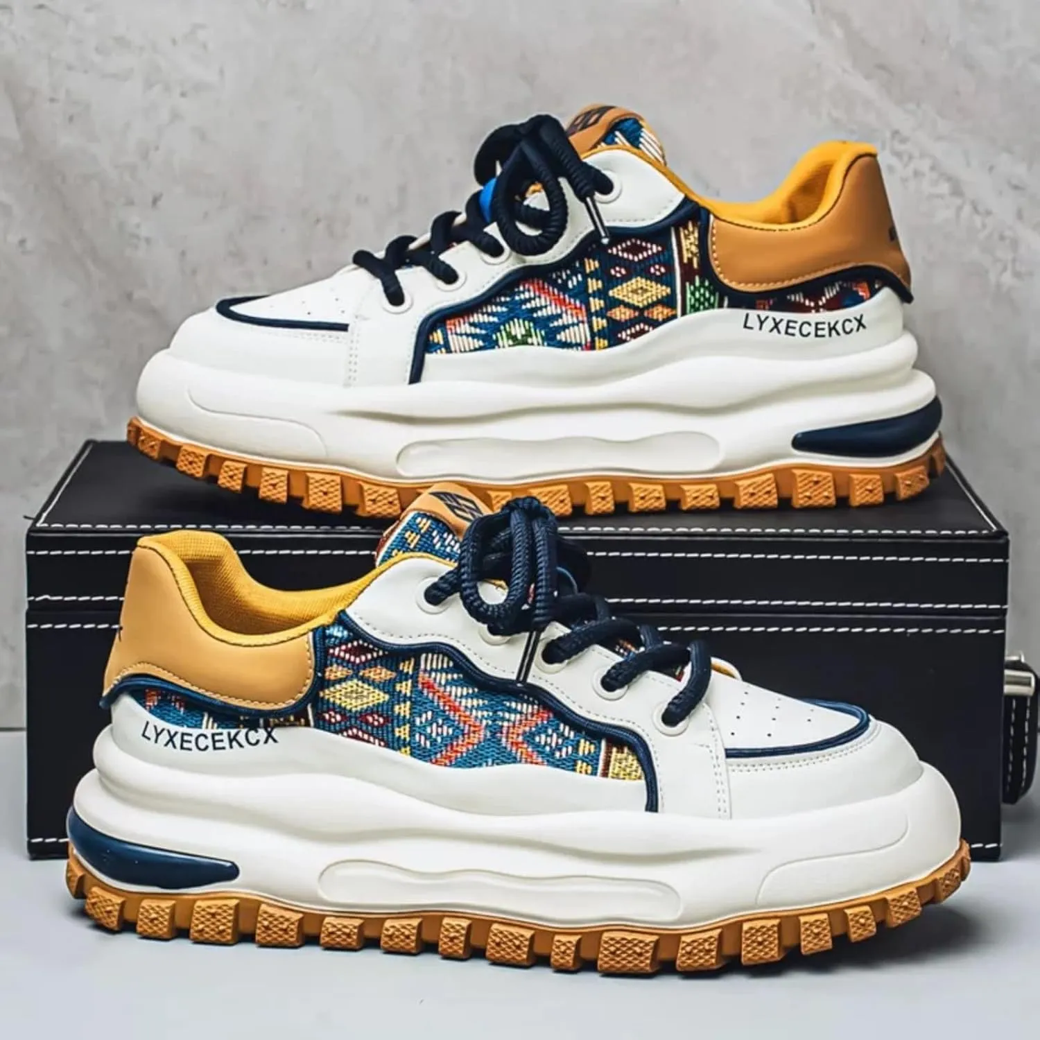 Men's Retro 2.16" Inch Platform Sneakers Breathable Leather Upper Fashion Casual Walking Skate Streetwear