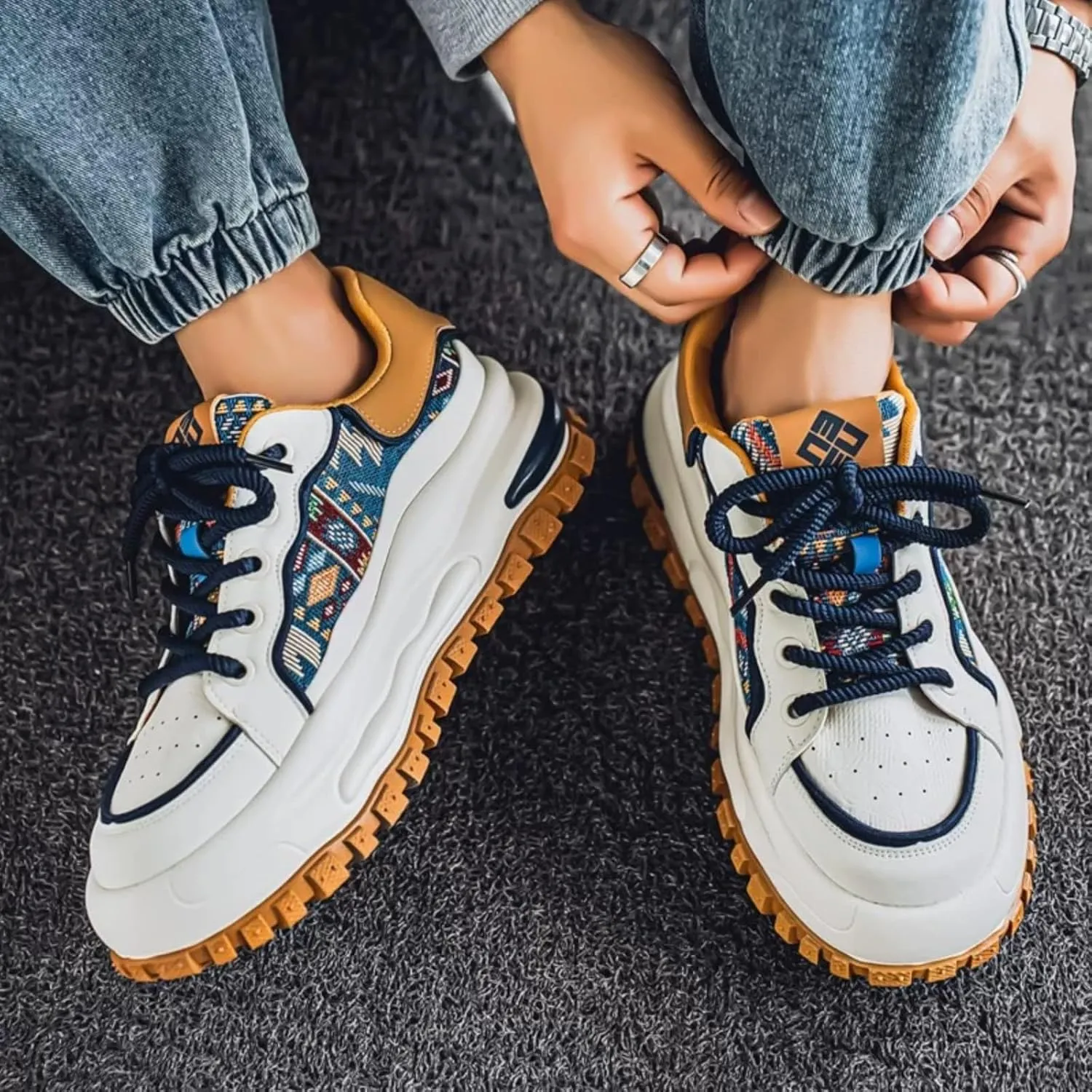 Men's Retro 2.16" Inch Platform Sneakers Breathable Leather Upper Fashion Casual Walking Skate Streetwear