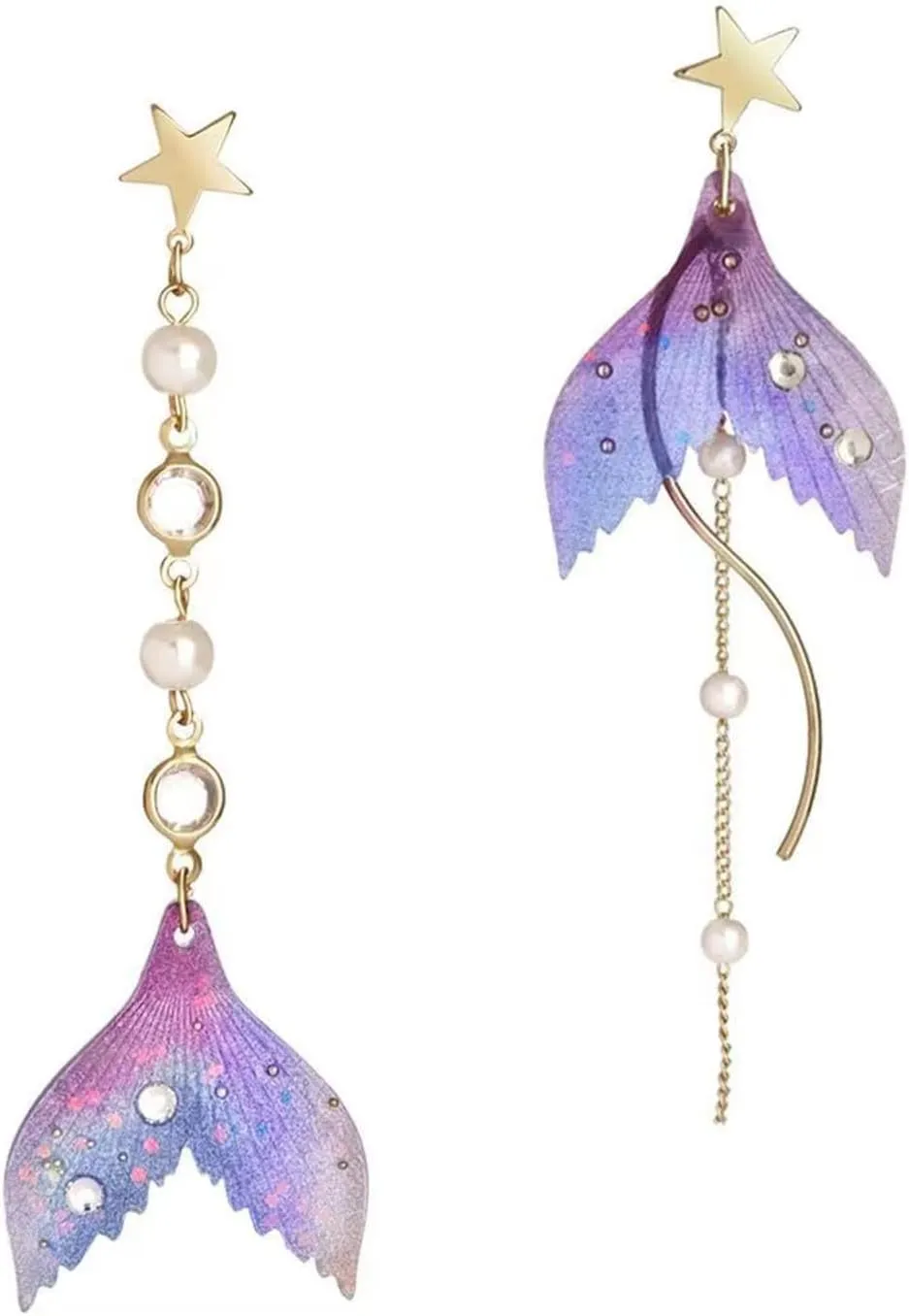 Mermaid Earrings for Women Mermaid Tail Earrings for Women Sparkly Pearl Purple Mermaid Dangle Drop Earrings Fish Earrings Star Earrings Mermaid Jewelry for Women Halloween Christmas Birthday Gifts