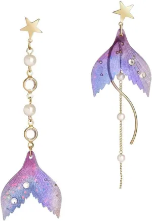 Mermaid Earrings for Women Mermaid Tail Earrings for Women Sparkly Pearl Purple Mermaid Dangle Drop Earrings Fish Earrings Star Earrings Mermaid Jewelry for Women Halloween Christmas Birthday Gifts
