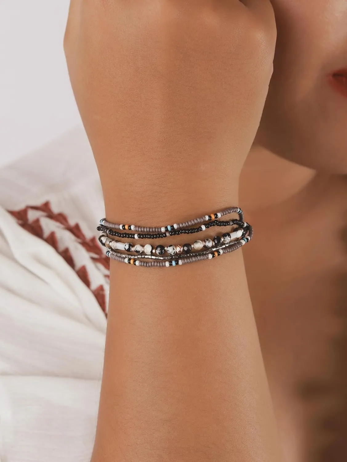 MINACHI Bohemian Bead Stacked Bracelet, Vintage Multi-Layer Bracelet, Gift for Her