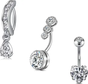MODRSA Belly Button Ring Surgical Steel Belly Rings for Women Hypoallergenic Belly Button Rings Clicker Belly Button Ring Belly Piercing Silver Rose Gold Pink Black Navel Rings for Women