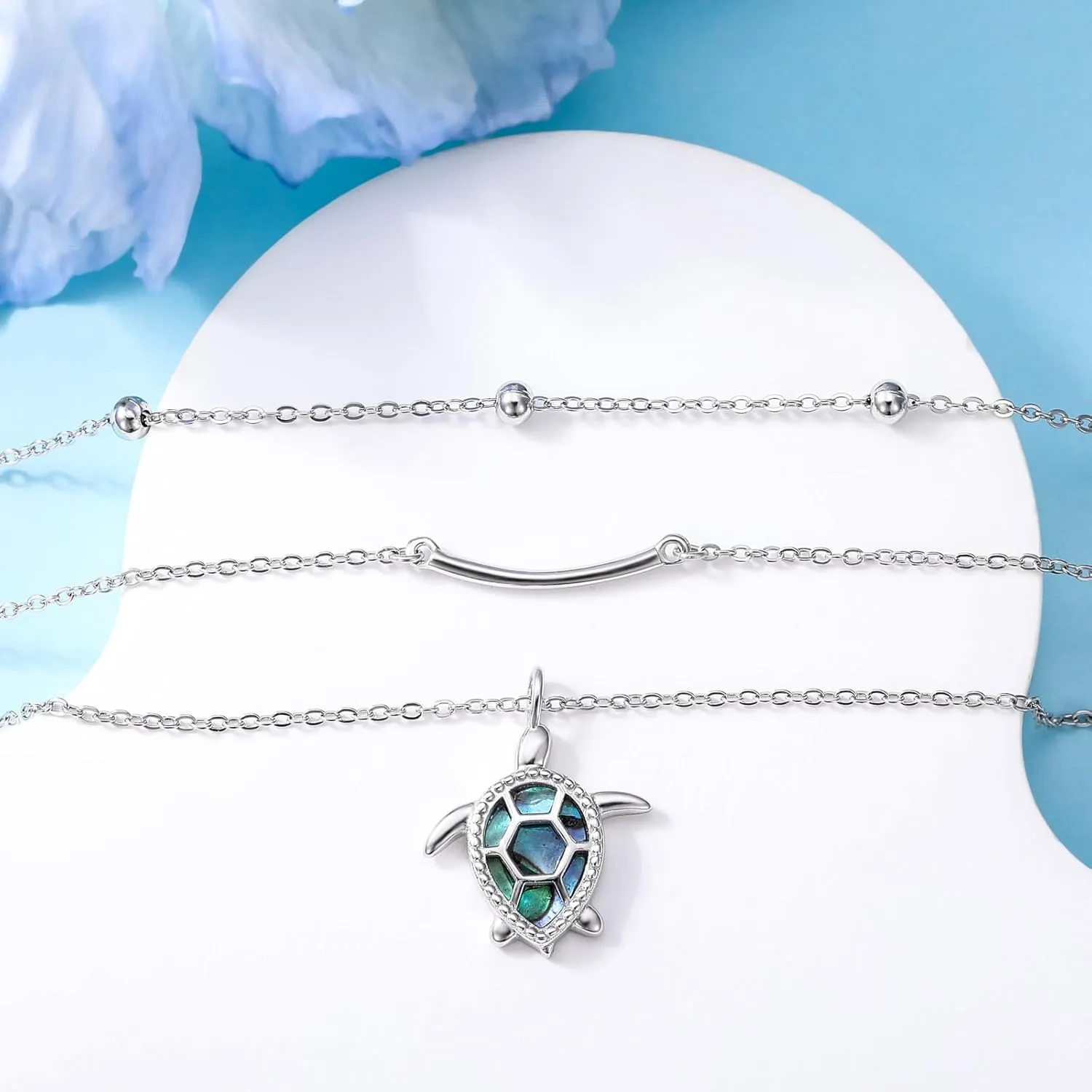 MONGAS Lotus/Turtle/Planet Star/Baseball Layered Necklace Sterling Silver Lotus Flower/Turtle/Planet Star Pendant Necklace Flower Jewelry for Women