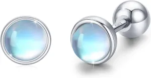 Moonstone Earrings 925 Sterling Silver Tragus Earrings Cartilage Earrings Screw Back Earrings Helix Piercing Jewelry Hypoallergenic Earrings for Women