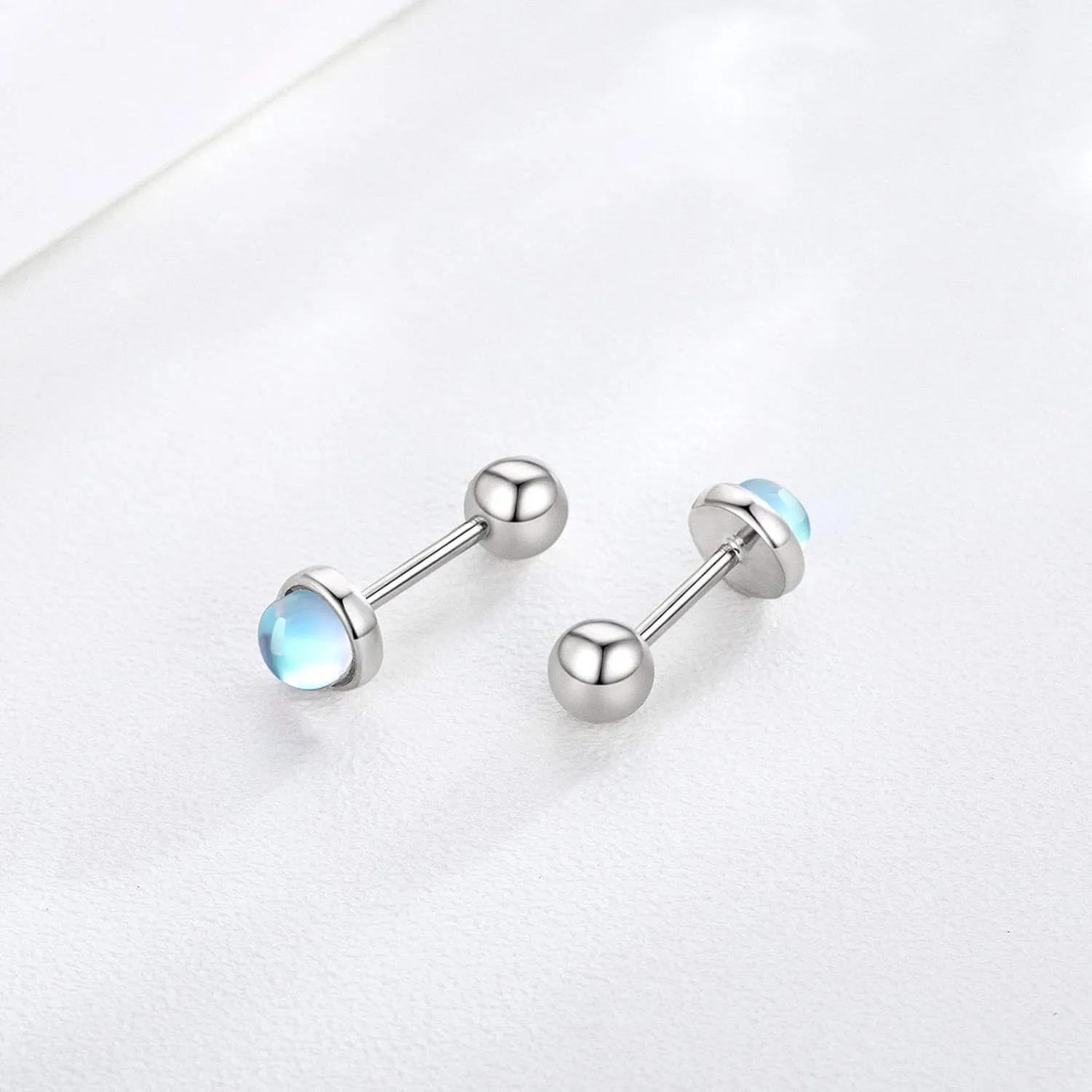 Moonstone Earrings 925 Sterling Silver Tragus Earrings Cartilage Earrings Screw Back Earrings Helix Piercing Jewelry Hypoallergenic Earrings for Women