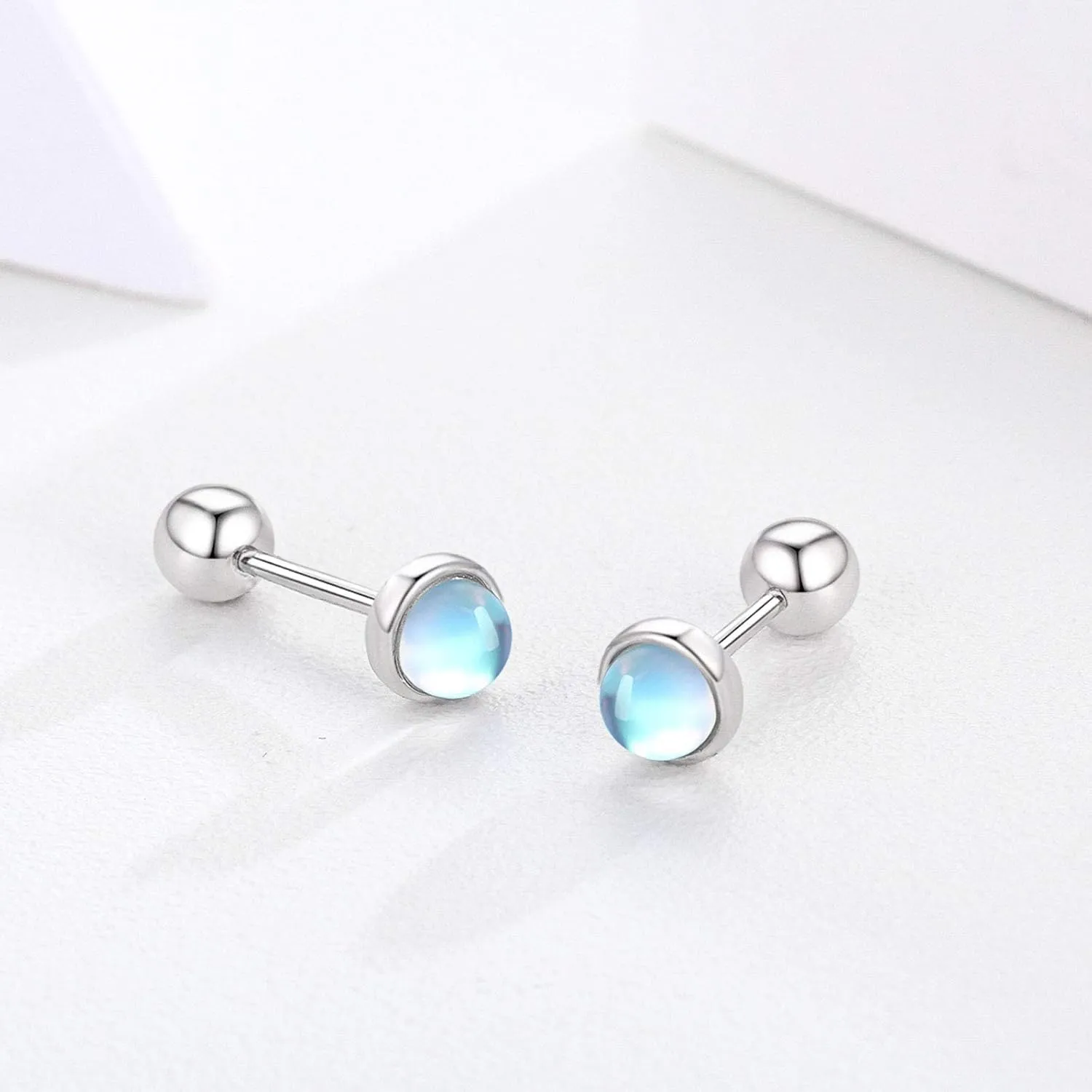 Moonstone Earrings 925 Sterling Silver Tragus Earrings Cartilage Earrings Screw Back Earrings Helix Piercing Jewelry Hypoallergenic Earrings for Women
