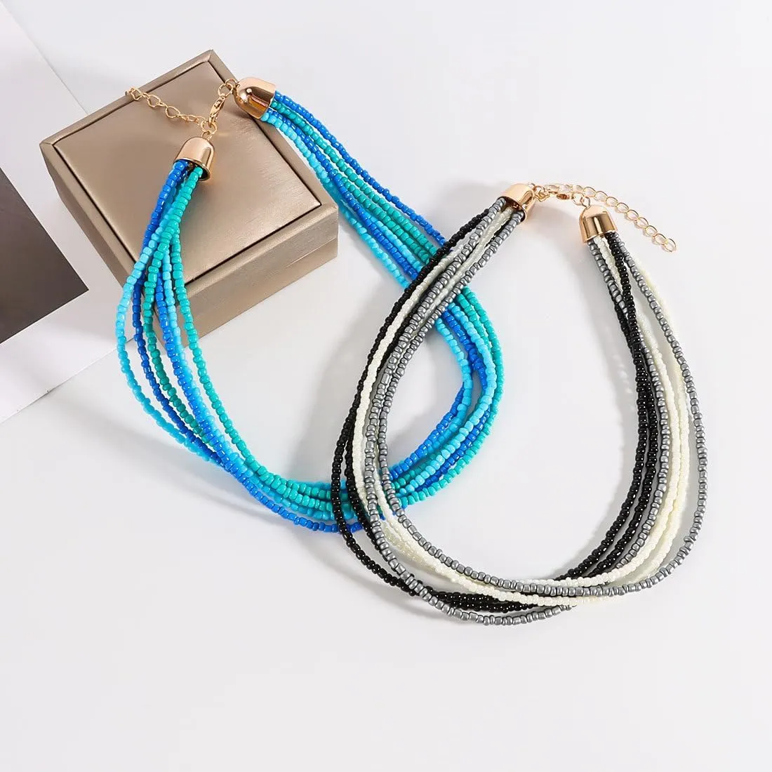 Multilayer Seed Beaded Necklaces for Women Bohemian Bead Choker Necklace Statement Layered Bead Necklaces Summer Jewelry Gift