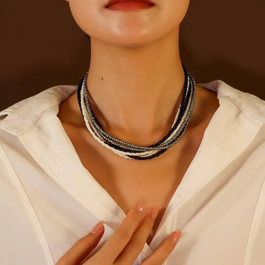 Multilayer Seed Beaded Necklaces for Women Bohemian Bead Choker Necklace Statement Layered Bead Necklaces Summer Jewelry Gift