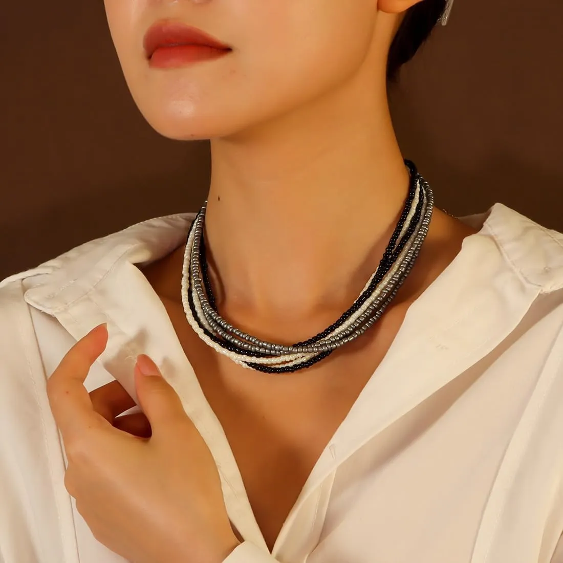 Multilayer Seed Beaded Necklaces for Women Bohemian Bead Choker Necklace Statement Layered Bead Necklaces Summer Jewelry Gift