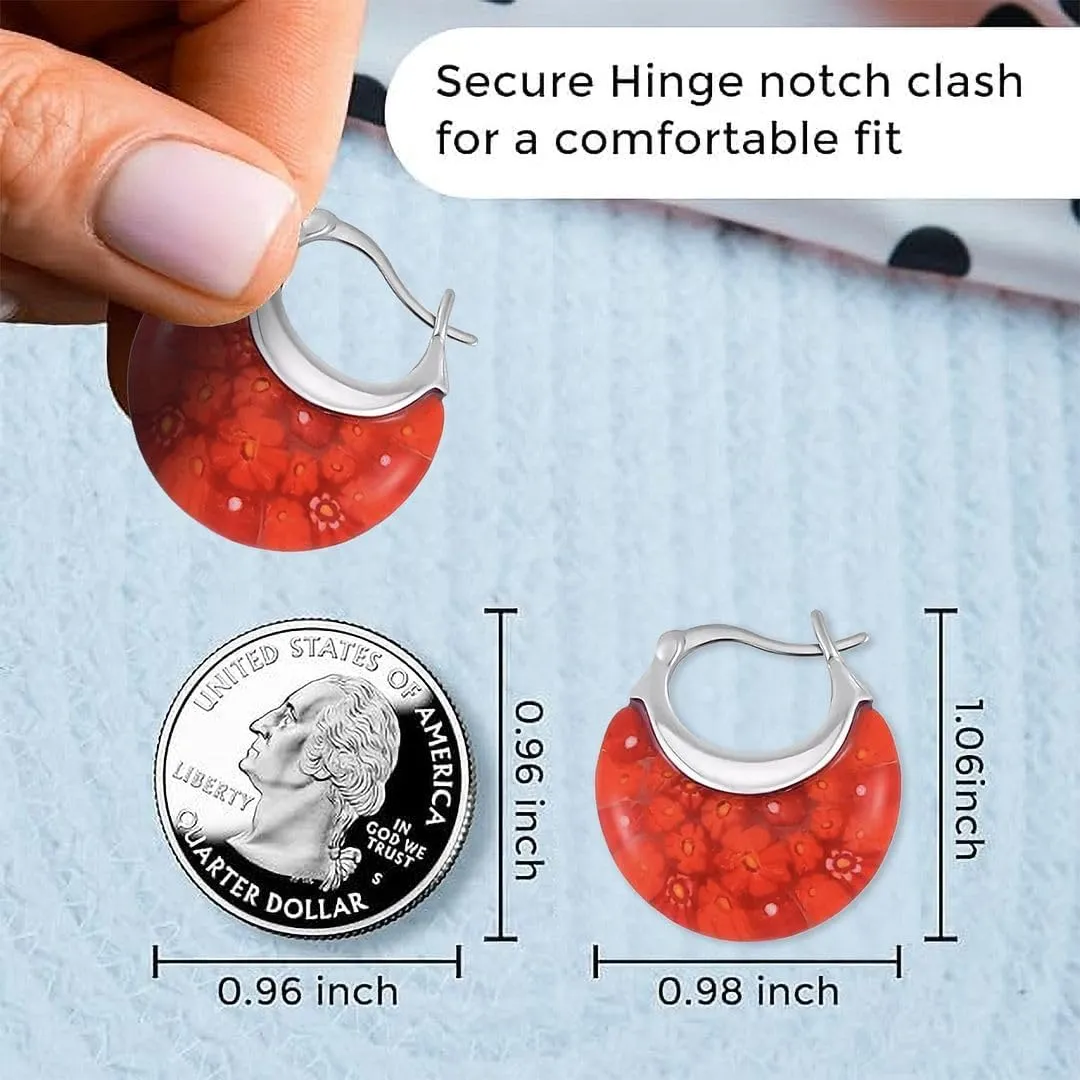 Murano Style Glass Hoop Earrings for Women Trendy Daisy Flower Stainless Steel Dangle Fun Vibrant Colors Teacher Glass Jewelry Unique Birthday Gifts for Women Birthday Anniversary 11.6 Gms