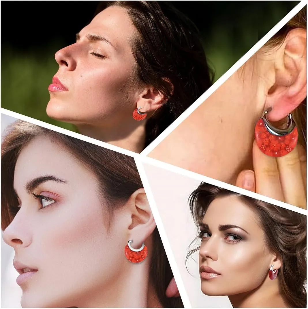 Murano Style Glass Hoop Earrings for Women Trendy Daisy Flower Stainless Steel Dangle Fun Vibrant Colors Teacher Glass Jewelry Unique Birthday Gifts for Women Birthday Anniversary 11.6 Gms