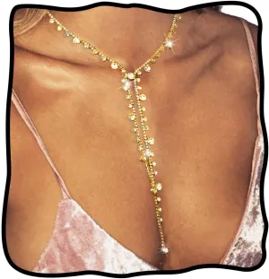 Nicute Rhinestone Y-Necklaces Crystal Long Choker Chain Party Choker Necklaces Jewelry for Women