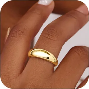 Non Tarnish Gold Chunky Rings for Women, 14K Gold Plated Statement Dome Rings, Stackable Mens Wedding Band Jewelry Size 5-15