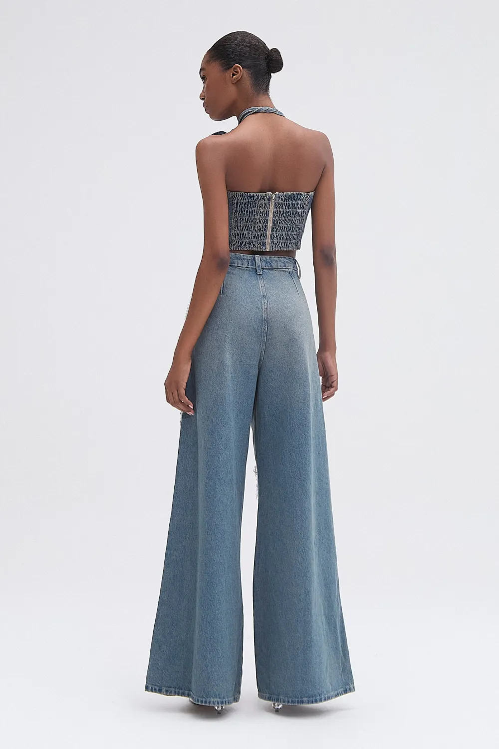 NOSTALGIC SKY DENIM FLOWER TOP