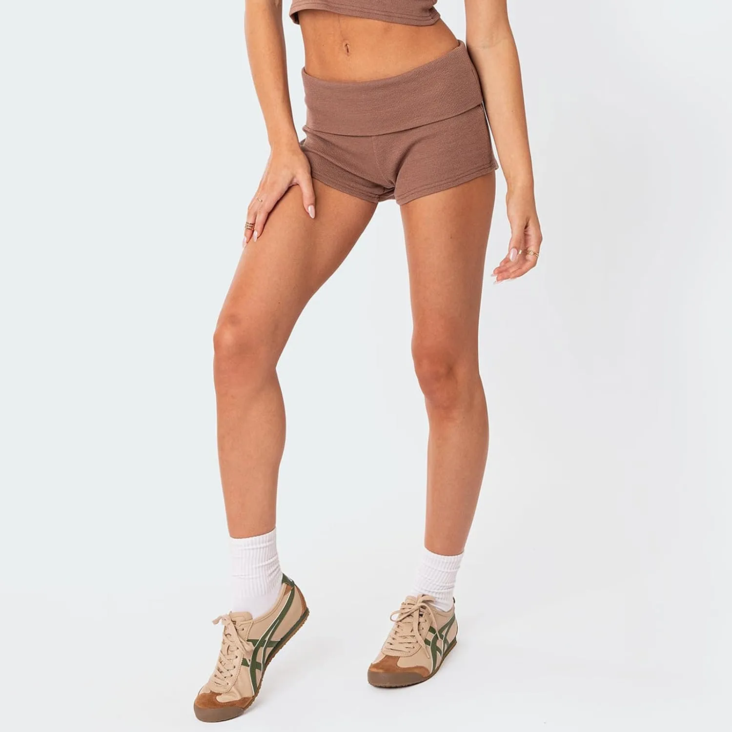 NUFIWI Women Low Waist Lounge Shorts Fold Over Skinny Pajamas Shorts Summer Casual Pj Bottom Sleep Shorts