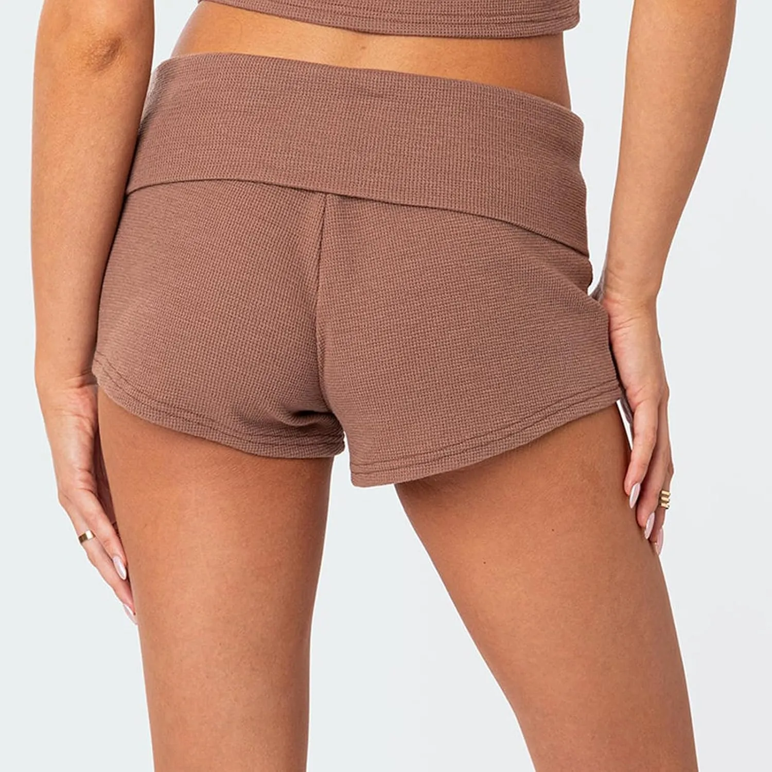 NUFIWI Women Low Waist Lounge Shorts Fold Over Skinny Pajamas Shorts Summer Casual Pj Bottom Sleep Shorts