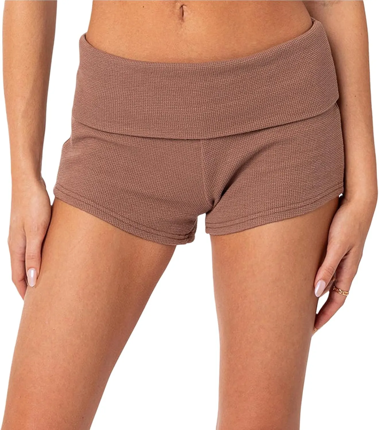 NUFIWI Women Low Waist Lounge Shorts Fold Over Skinny Pajamas Shorts Summer Casual Pj Bottom Sleep Shorts