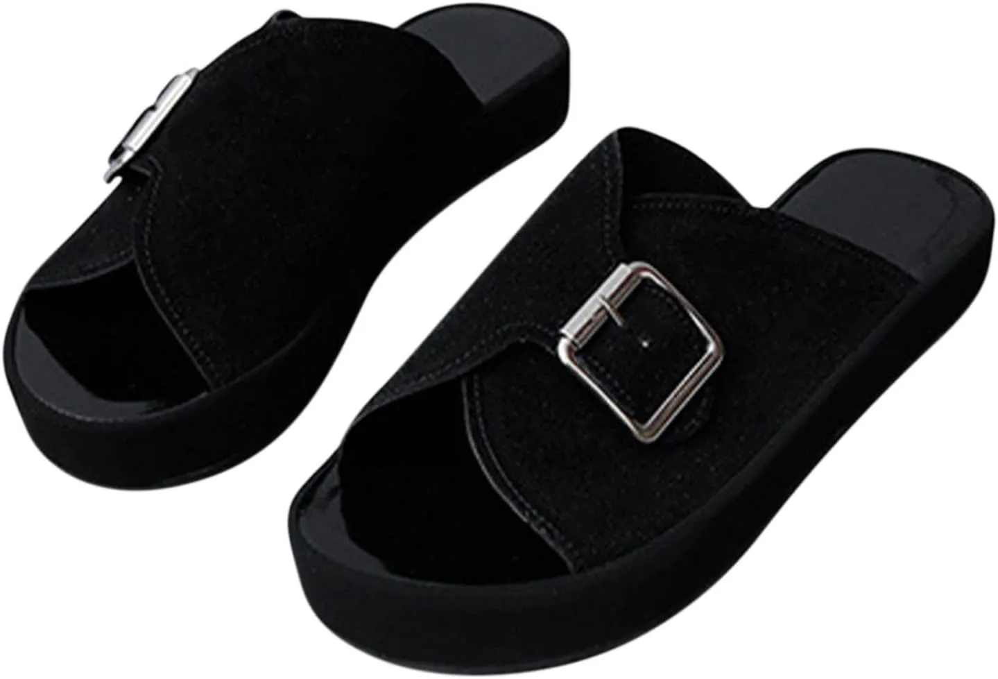 oiangi Sandals for Women Dressy Summer Flats Round Toe Open Toe Buckle Slip on Platform Slippers Comfortable Outdoor Non-Slip Ladies Beach Shoes Slides
