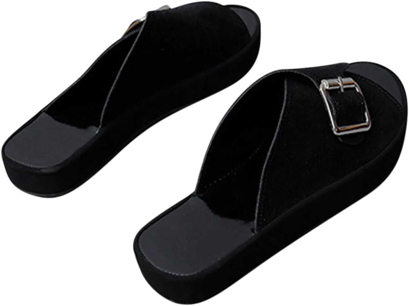oiangi Sandals for Women Dressy Summer Flats Round Toe Open Toe Buckle Slip on Platform Slippers Comfortable Outdoor Non-Slip Ladies Beach Shoes Slides