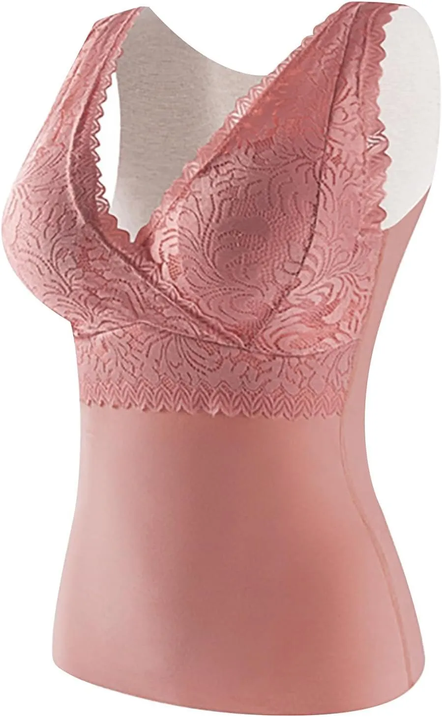 Oplxuo Plus Size Thermal Tank Top Women Fleece Lined Thermal Shirt Sleeveless Lace Tops Camisole Warm Base Layer Cold Weather