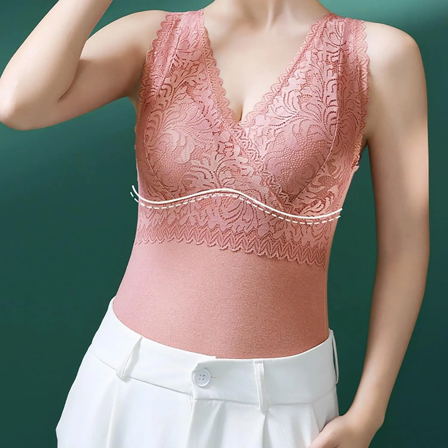 Oplxuo Plus Size Thermal Tank Top Women Fleece Lined Thermal Shirt Sleeveless Lace Tops Camisole Warm Base Layer Cold Weather