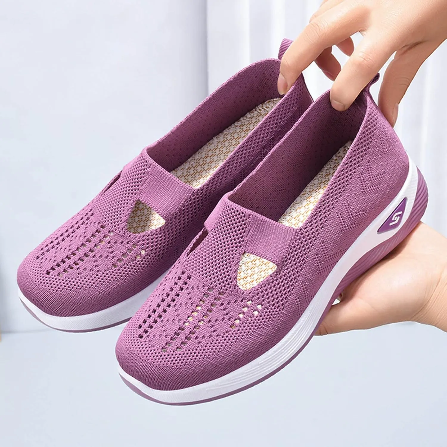 Orthowalkway Womens Shoes, Women's Comfortable Breathable Knitted Sneakers, Orthopedic Slip-On Lightweight Shoes