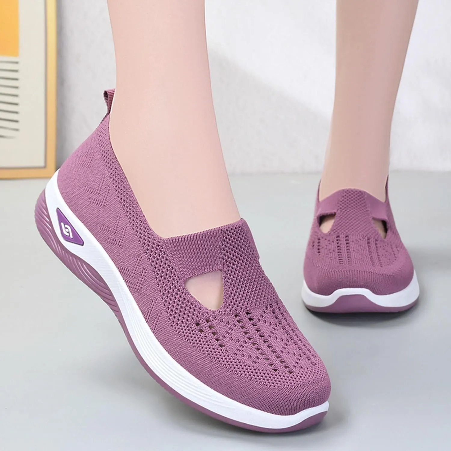 Orthowalkway Womens Shoes, Women's Comfortable Breathable Knitted Sneakers, Orthopedic Slip-On Lightweight Shoes