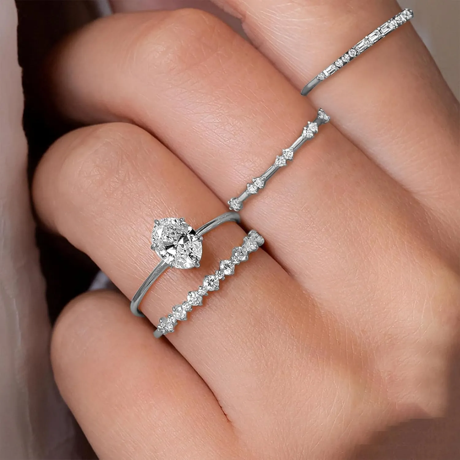 Otxas Dainty Gold Rings for Womem 14k Gold Plated Stackable Ring for Women Size 6-11 Cubic Zirconia Gold Rings Set Wedding Rings