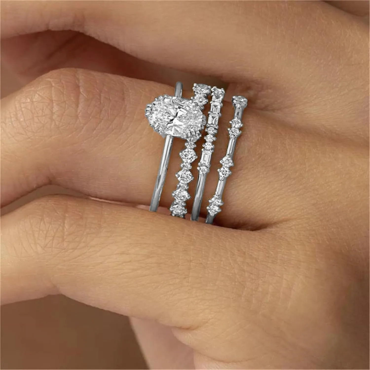 Otxas Dainty Gold Rings for Womem 14k Gold Plated Stackable Ring for Women Size 6-11 Cubic Zirconia Gold Rings Set Wedding Rings